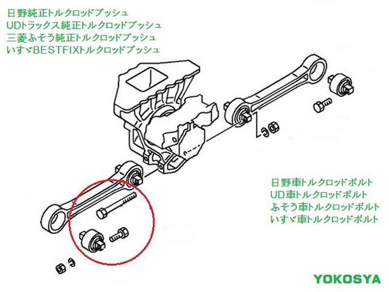 トルクロットブッシュネット販売 純正トルクロッドブッシュ トルクロッドボルトセット Yokosya 横山車輌部品商会